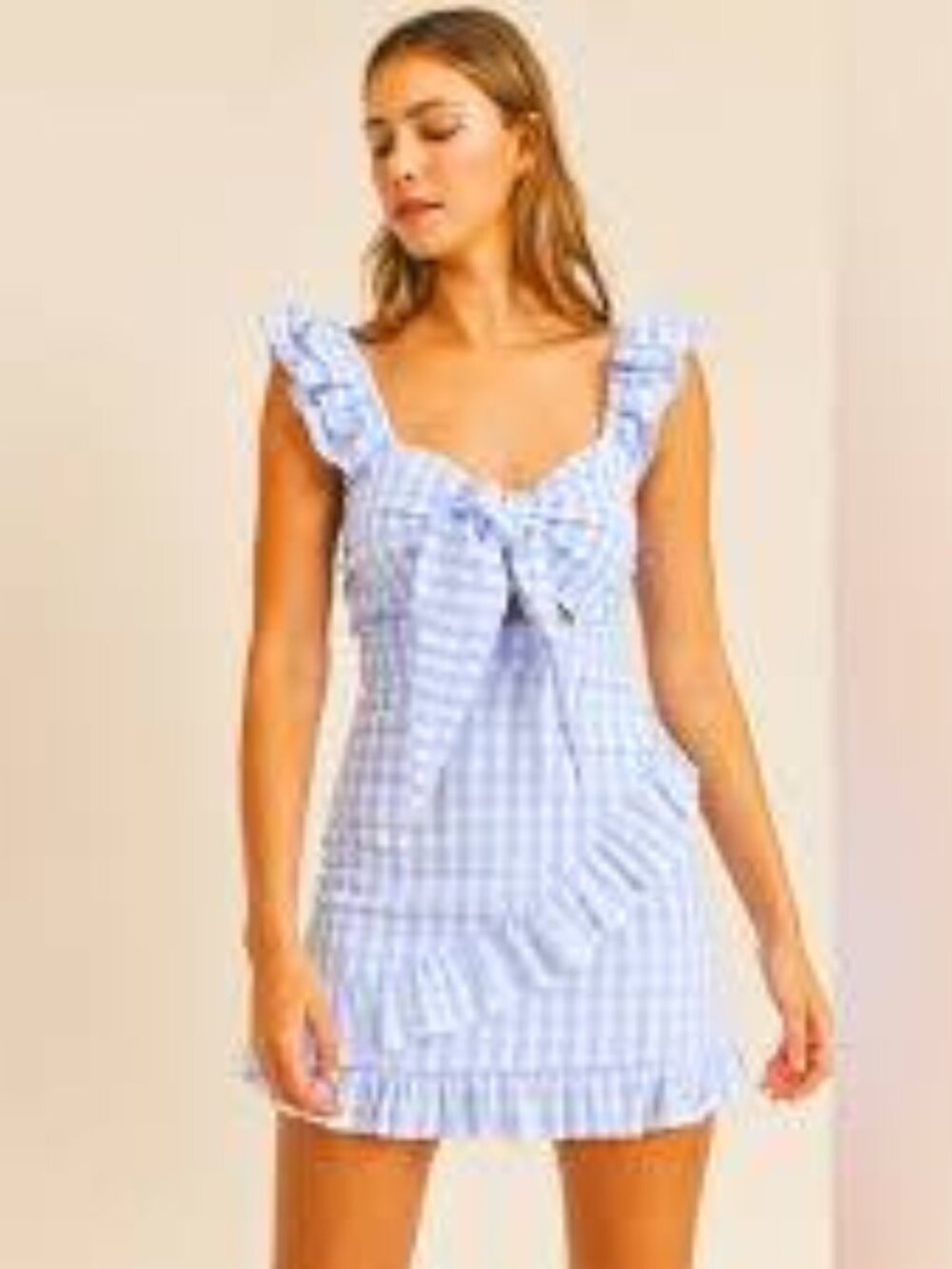 Anthropologie Mable Gingham Ruffle Tie-Front Mini Dress S